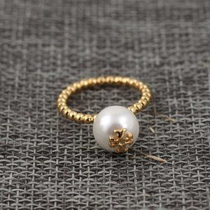 Tory Burch Milgrain Logo Pearl Ring